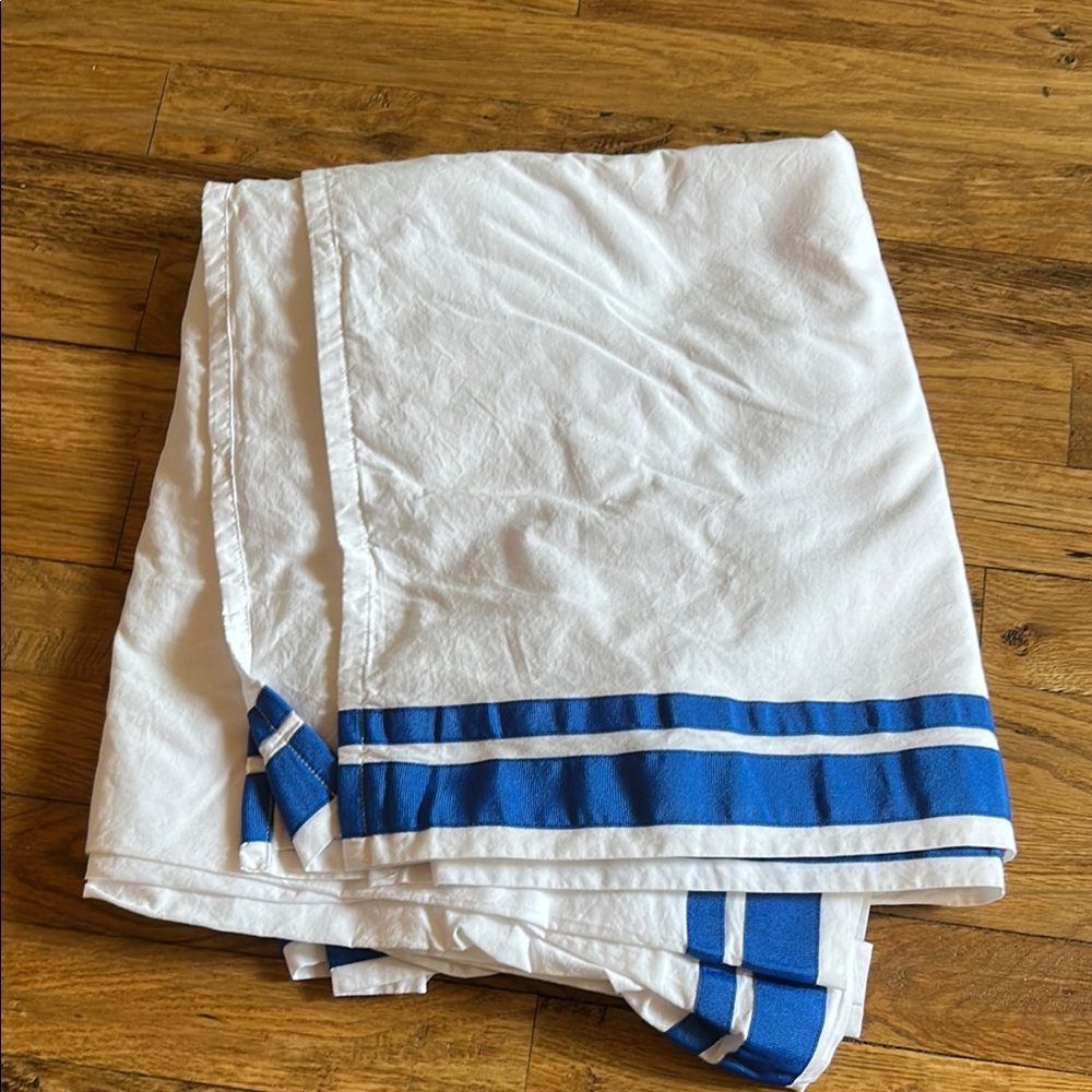 White and Blue Striped Crib Skirt